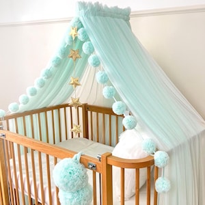 Baby Green Crib Canopy, Nursery Bed Canopy, Canopy Bed Curtains, Tulle Canopy, Bed Curtains, Canopy for Crib, Baby Canopy, Mint Canopy