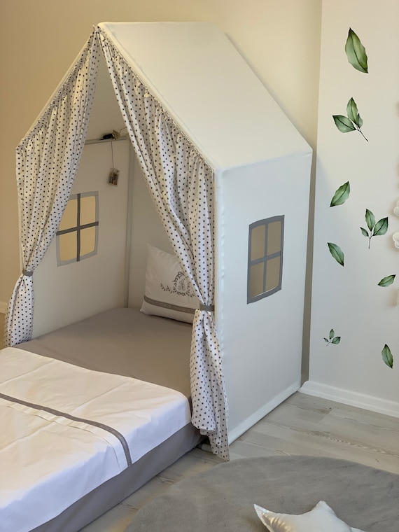 Little Stars Play House Canopy Bed Twin Size Montessori House Bed