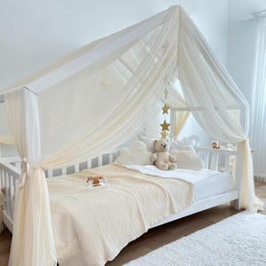 Montessori Bed Curtains,Tulle Canopy Bed,Cream House Bed Curtain,Custom Size Bed Canopy,Crib Canopy,Gift for Girl Rooms,Kids room for decor