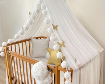 Weißer Tüll Betthimmel, Baby Mädchen Kinderzimmer Dekor