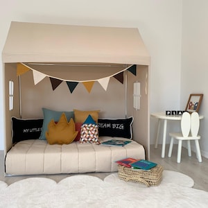 Crib Size Naturel Canopy, Canvas Playhouse, Canopy Bed, Canvas Tent. Montessori House Bed, Play Tent, Crib Canopy Bed, Montessori Floor Bed