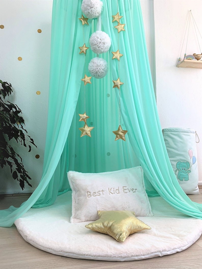 Bed Canopy Chiffon Baldachin Mint Canopy Kids Ceiling Etsy