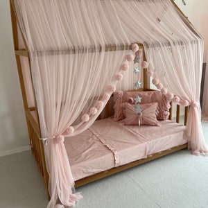 Dosel de tul rosa bebé, dosel de cama Montessori personalizado, cortinas de cama Montessori, cortinas de cama de casa, dosel de cuna para marco de cama imagen 8
