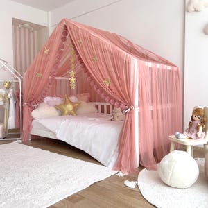 Montessori Bed Canopy Blush Custom House Bed Curtains for kids Rooms Decors, Crib Canopy Gift for Girl Princess Room, DELUXE Tulle Canopy