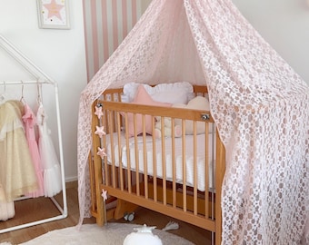 Pink Lace Crib Canopy with Metal Stand Baby for Baby Cot and Cradle Nursery Baby Girl Decor Princess Bed Netting Baby Shower Gift Cot Canopy