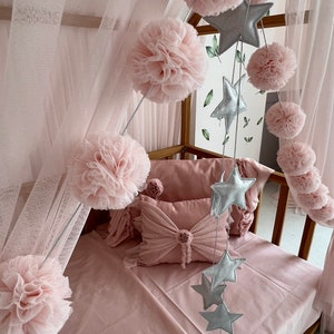 Dosel de tul rosa bebé, dosel de cama Montessori personalizado, cortinas de cama Montessori, cortinas de cama de casa, dosel de cuna para marco de cama imagen 7