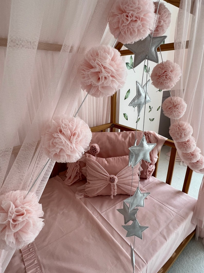 Dosel de tul rosa bebé, dosel de cama Montessori personalizado, cortinas de cama Montessori, cortinas de cama de casa, dosel de cuna para marco de cama imagen 7
