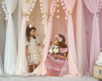 Pink Tulle Princess Tent: Kids Bed Canopy, Reading Corner