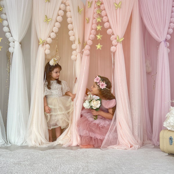 Pink Kids Bed Canopy,  Kids Canopy, Crib Netting, Dusty Pink Canopy Bed, Tulle Princess Tent, Bed Curtains, Reading Corners, Canopy Bed