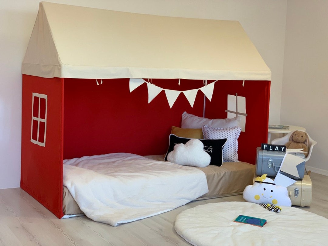 Red Twin Size Canopy, Playhouse Tent Canopy, Canopy Bed, Montessori