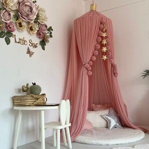 Blush Tulle Canopy: Kids Play Tent, Bed Curtains