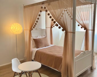 Champagne Canopy Bed, Poster Bed Curtains, Montessori Bed Canopy, Custom Bed Curtains, Bed Drapes, Canopy Bed Curtains, Twin Canopy Bed