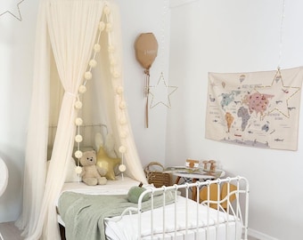 Cream Kids Bed Canopy Tent, Soft Tulle Hanging Nursery Canopy For Baby Room, Play Tent Baldachin, Reading Nook Decor Gift for Princess Girls