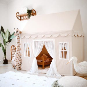 Naturel Playhouse Tent,Indoor playhouse teepee, Canvas Playhouse,Boho Tent, Kids Rooms Decor, Kids Tent,Cotton Teepee, Birthday gift for kid