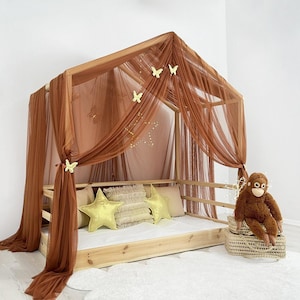 Cinnamon Canopy, House Bed Curtains, Montessori Canopy, Canopy Tent, Custom Size Bed Canopy, Brown Bed House Bed Canopy