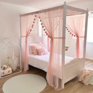 Letto a baldacchino rosa baby, letto a baldacchino, letto a baldacchino quadrato, letto a baldacchino Montessori, tende per letto a baldacchino, letto a baldacchino singolo