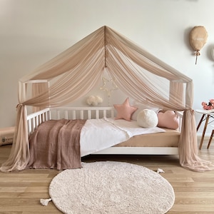 Mink Canopy, House Bed Curtains, Montessori Canopy, Canopy Tent, Custom Size Bed Canopy, Brown Bed House Bed Canopy