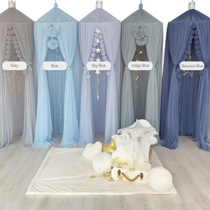 Blue Tulle Bed Canopy, Kids Nursery Tent, Reading Nook image 6