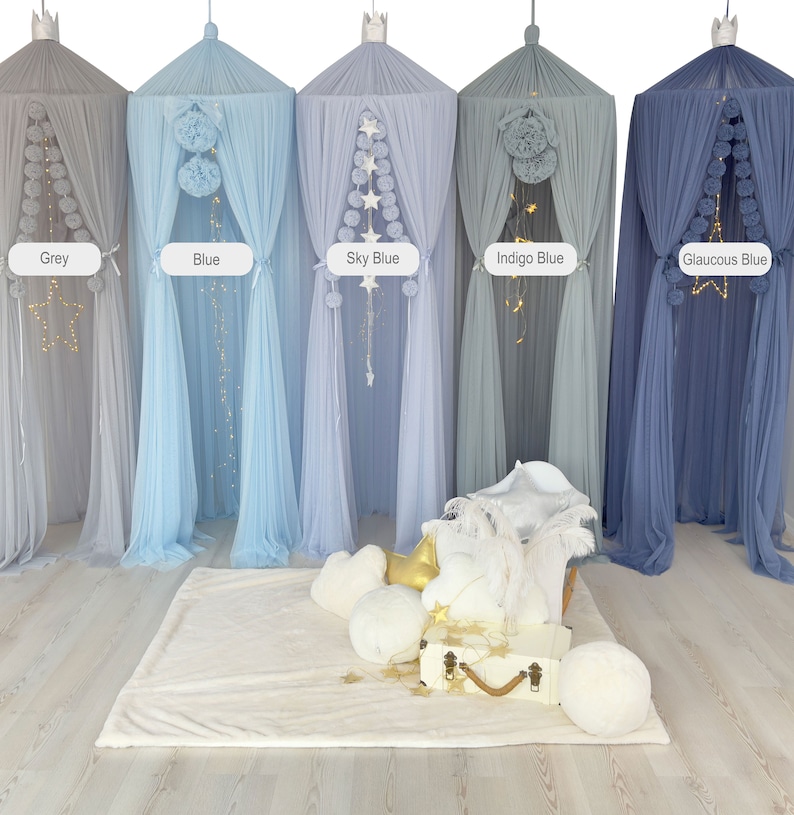 Blue Tulle Bed Canopy, Kids Nursery Tent, Reading Nook image 6
