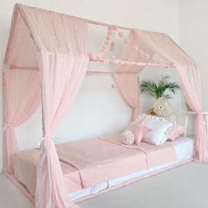 Twin Size Princess Playhouse, Baby Pink Canopy Bed, Montessori House Canopy, Montessori Bed Canopy, Baby Pink  Playhouse  Tent, Kids Beds