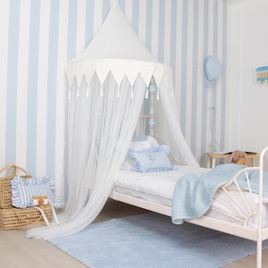 White Half Round Dome Canopy, Tulle Curtains, Kids Reading Corner Wall Hanging