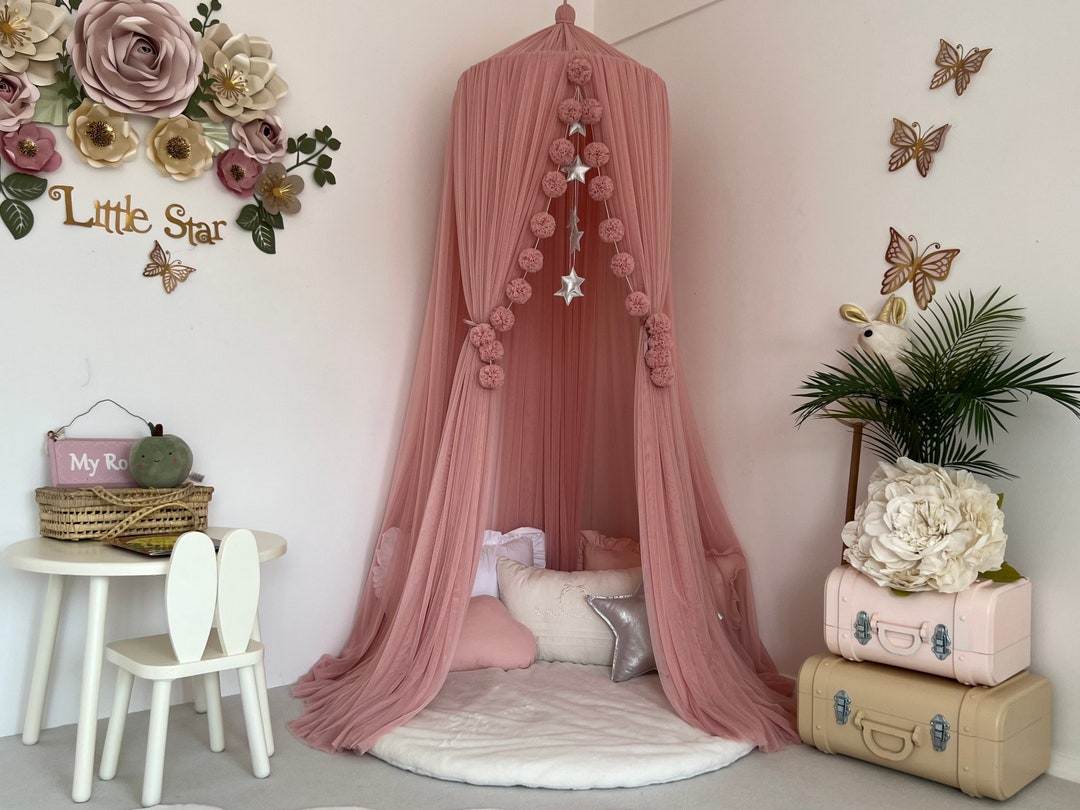 Blush Canopy, Dusty Pink Tulle Canopy, Pink Bed Curtains, Crib Canopy