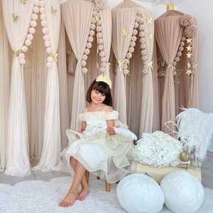 Beige Kids Bed Canopy,  Kids Canopy, Crib Netting, Stone color Canopy Bed, Tulle Princess Tent, Bed Curtains, Reading Corners, Canopy Bed