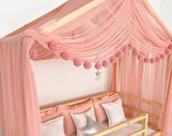 Blush  Bed Canopy, Custom Bed Canopy, Canopy Bed Curtains, House Bed Curtains, Montessori Canopy, Canopy Tent, Canopy for Crib, Gift for kid