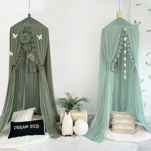 sage green canopy, tulle canopy,green kids canopy, canopy bed, reading corner