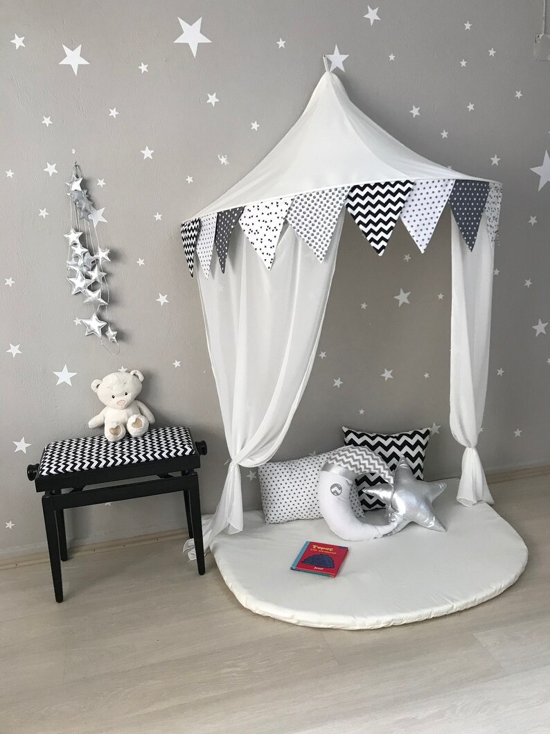 Unisex Baldachin Reading Corner Half Canopy Canopy Bedding Black White Teepee Play Corner Hanging Play Tent Kids Canopy Canopy Tent