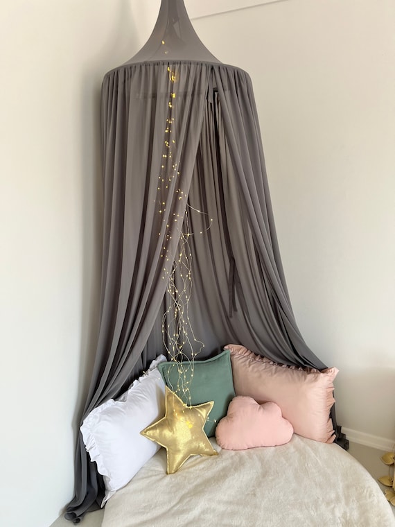 Gray and Black Canopy Bed with Burnt Orange velvet Lumbar Pillow -  Transitional - Bedroom