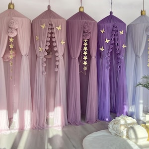 Purple Tulle Kids Bed Canopy  Princess Tent Reading Nook