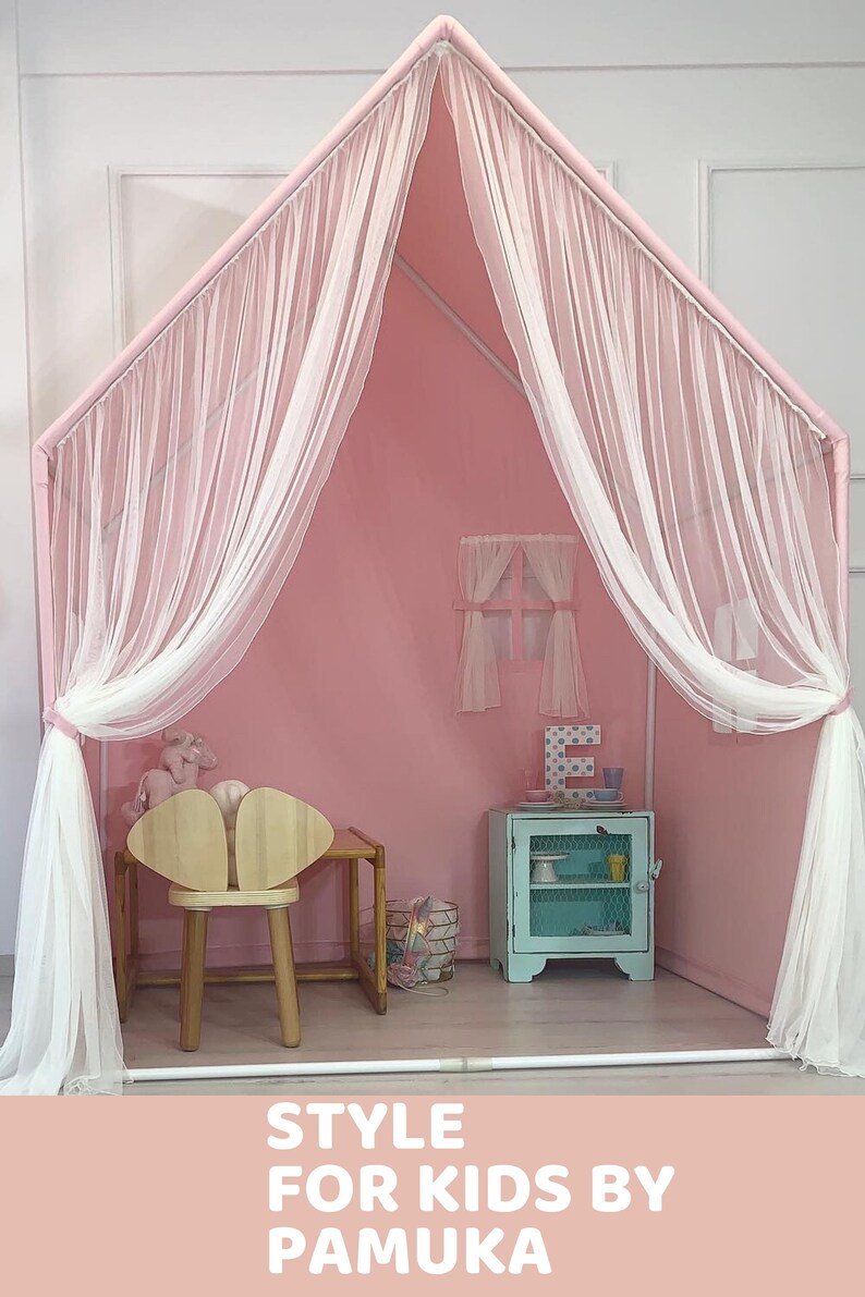 Buy Montessori House Bed Pink Canvas Teepee Playhouse Tent Online in