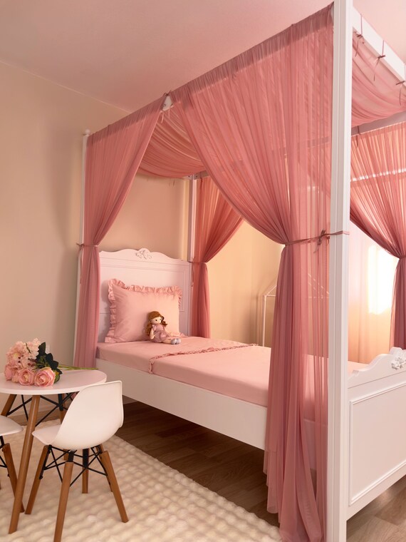Dusty Pink Canopy Bed Poster Bed Curtains Montessori Bed Canopy Custom Bed Curtains Bed Drapes Canopy Bed Curtains Twin Canopy Bed Etsy