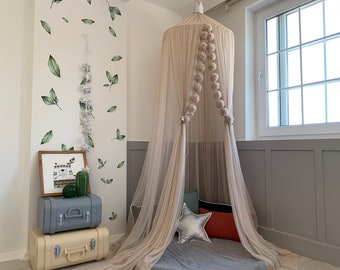 Beige  Tulle Canopy, Beige Crib Canopy, Bohemian Canopy, Canopy Curtains, Bed Canopy, Crib Canopy, Stone Beige Canopy Bed