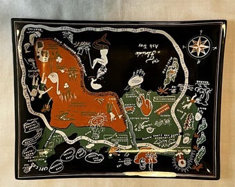 MCM Vintage Trinket Tray Ashtray Smoked Glass Florida map& attractions