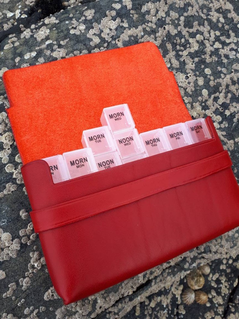 Taransay 7 Day Pill Organizer Red Leather Pill Case Tablet Etsy