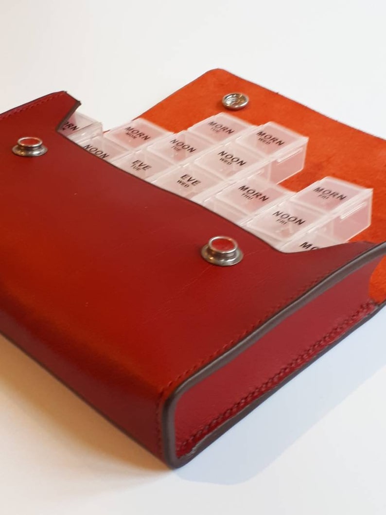 The 7 Day Pill Organizer Red Leather Pill Case Tablet Etsy