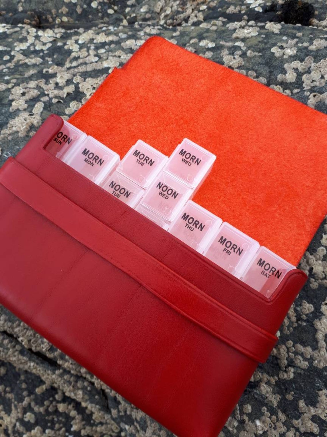 Taransay 7 Day Pill Organizer Red Leather Pill Case Tablet Etsy