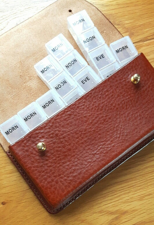 The Jura 7 day pill organizer Dark Tan leather pill case Etsy