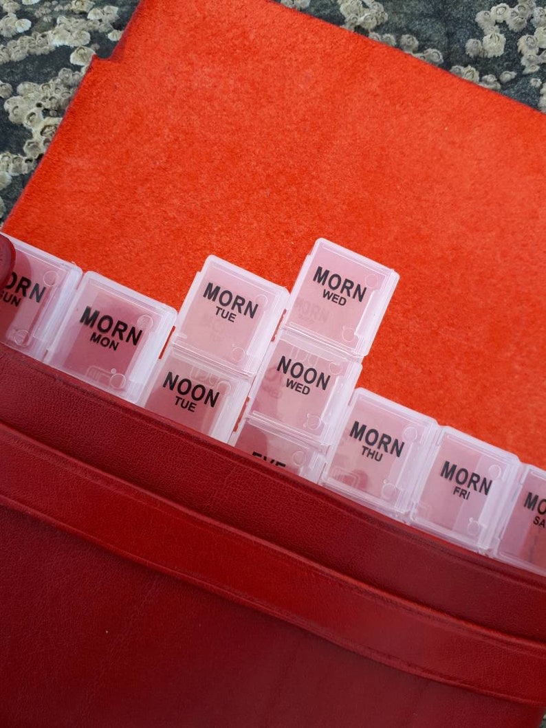 Taransay 7 Day Pill Organizer Red Leather Pill Case Tablet Etsy