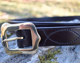 Ready Made1" wide leather belt, Dark brown leather belt, wide leather belt, solid brass buckle, ladies leather belt