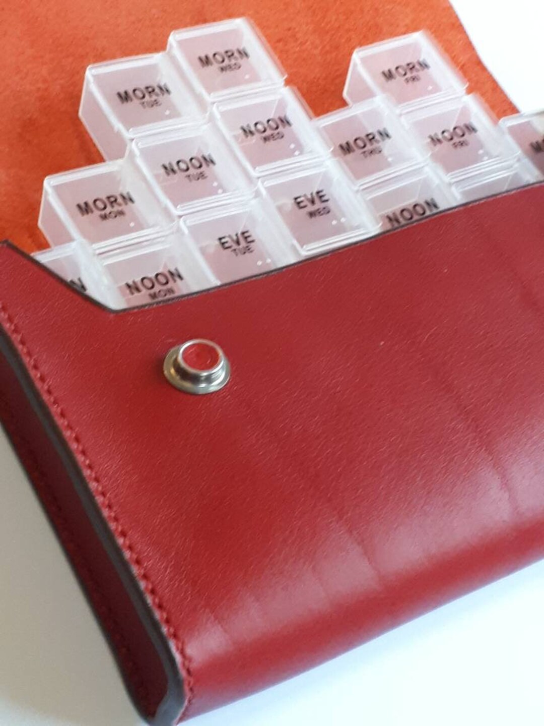 The 7 Day Pill Organizer Red Leather Pill Case Tablet Etsy