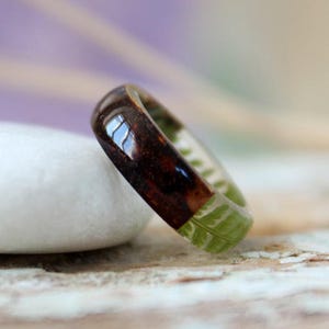 REAL FERN resin ring Mens ring  Wood ring Birch bark ring Nature resin ring  Green nature ring Rustic ring Forest Jewelry