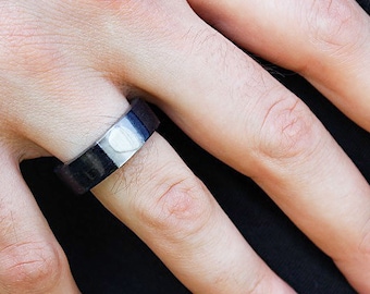 Avant Garde wood ring Minimalist Black Wedding ring Titanium mens ring Titanium Wedding Band Men's Wedding Ring  Personalized ring