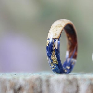 Cornflower Blue RESIN RING Two sided ring Birch bark ring Floral resin ring Nature jewelry Botanical jewelry Blue wedding Birthday gift