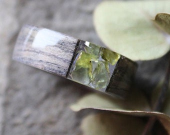 American walnut Wood resin ring with Peridot  August Birthstone ring Engagement wood ring Fashion ring Nature resin ring Delicate ring