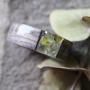 Wood resin ring Peridot Mens women ring August Birthstone ring Engagement wood ring Fashion ring Nature resin ring Delicate ring Green ring image 1