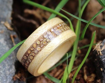 Ring wood, Wood ring for men, Black mustard inlay, Bentwood Ring - Carpathian Maple, custom made any size, Maple wood ring, Faith gift
