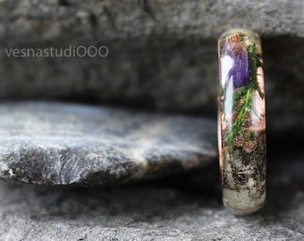 Anillo de resina de enebro real Anillo de mujer de corteza de abedul Anillo de resina de madera Anillo de resina natural Anillo bohemio Anillo rústico Eco Friendly Green Forest Jewelry